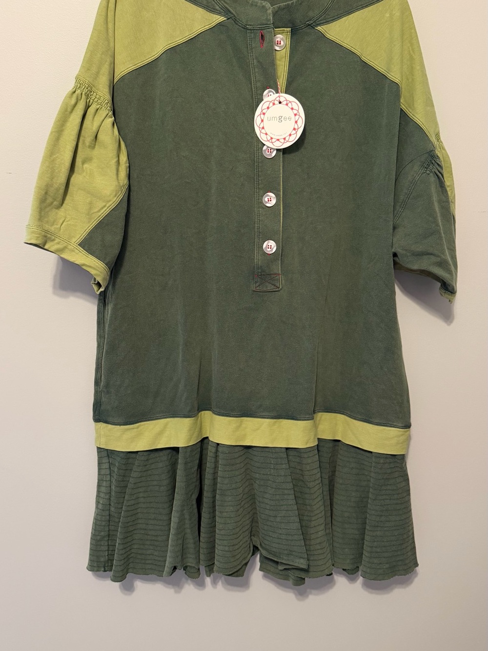 Umgee Olive and Lime Green Mini Dress